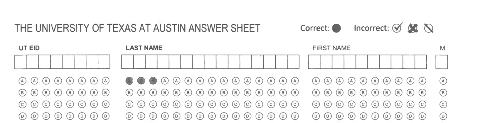 answer sheet key bubbling example