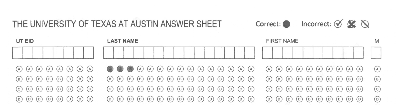 answer sheet key bubbling example